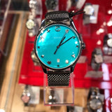 Gucci G-Timeless Turquiose Mother of Pearl Dial Silver Mesh Bracelet Watch For Women - YA1264039