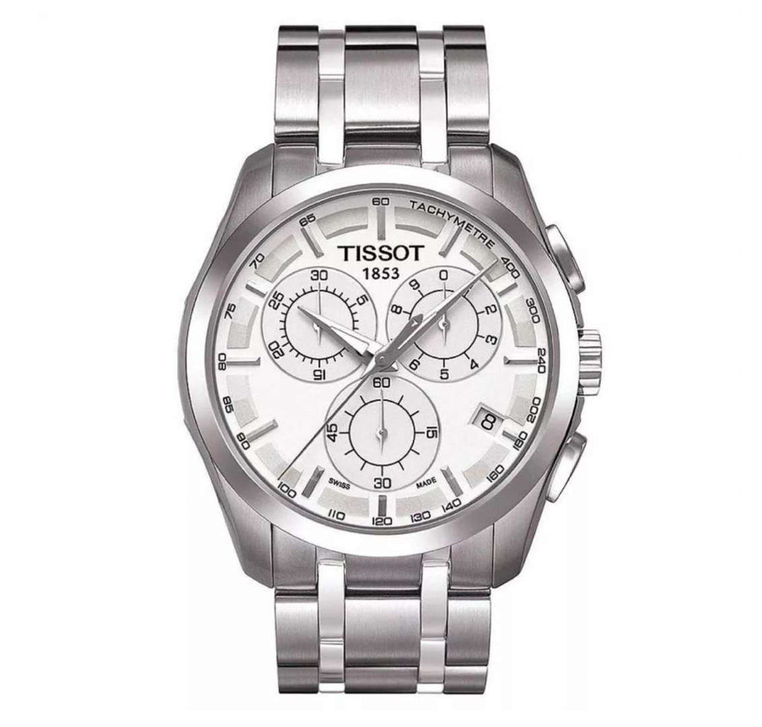 Tissot T Classic Couturier Chronograph White Dial Silver Steel Strap Watch For Men - T101.617.11.031.00
