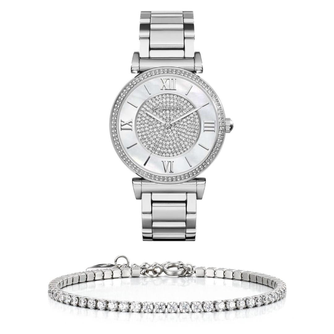 Michael Kors Catlin Silver Dial Silver Steel Strap Watch for Women - MK3355