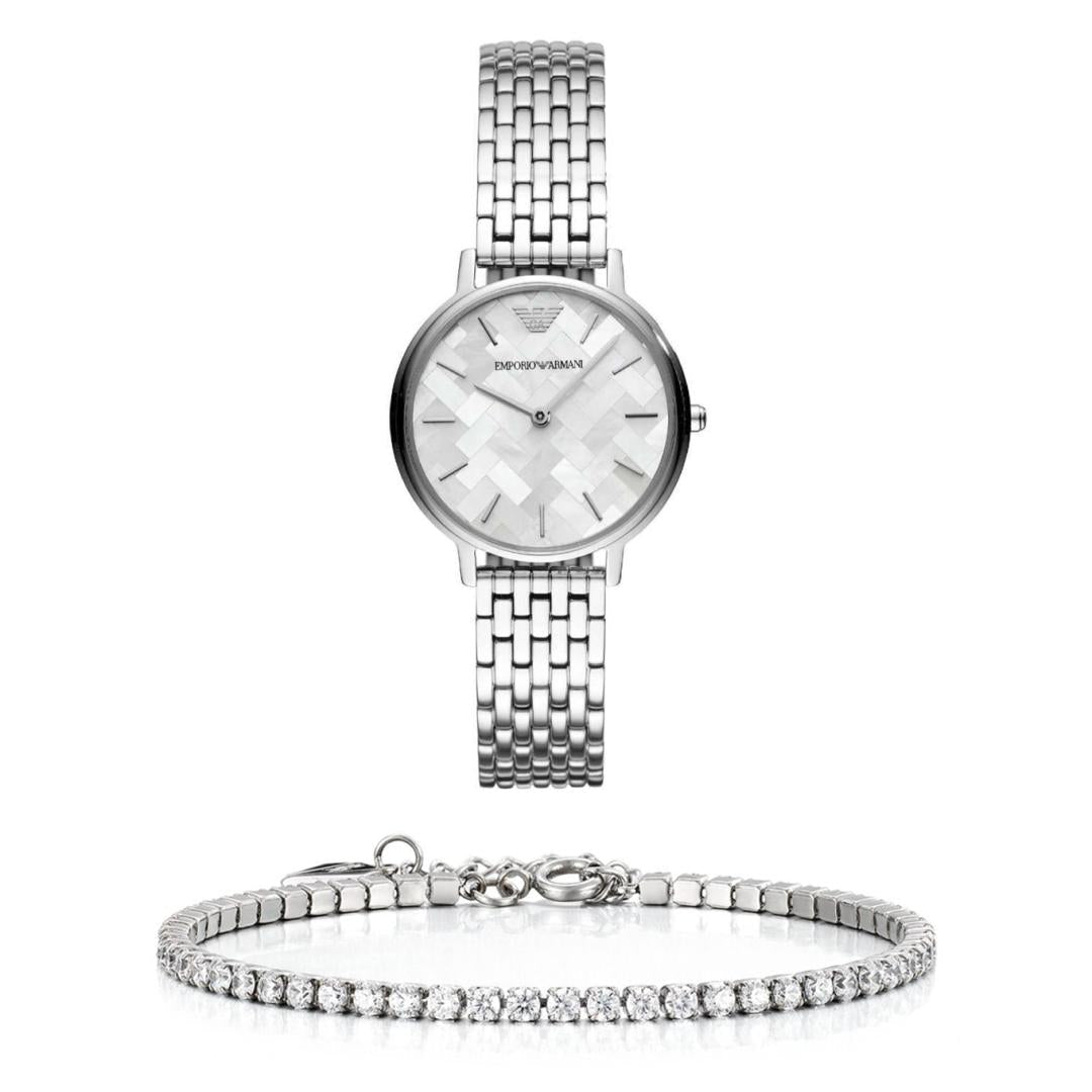 Emporio Armani Mother of Pearl Dial Silver Steel Strap Watch For Women - AR11112