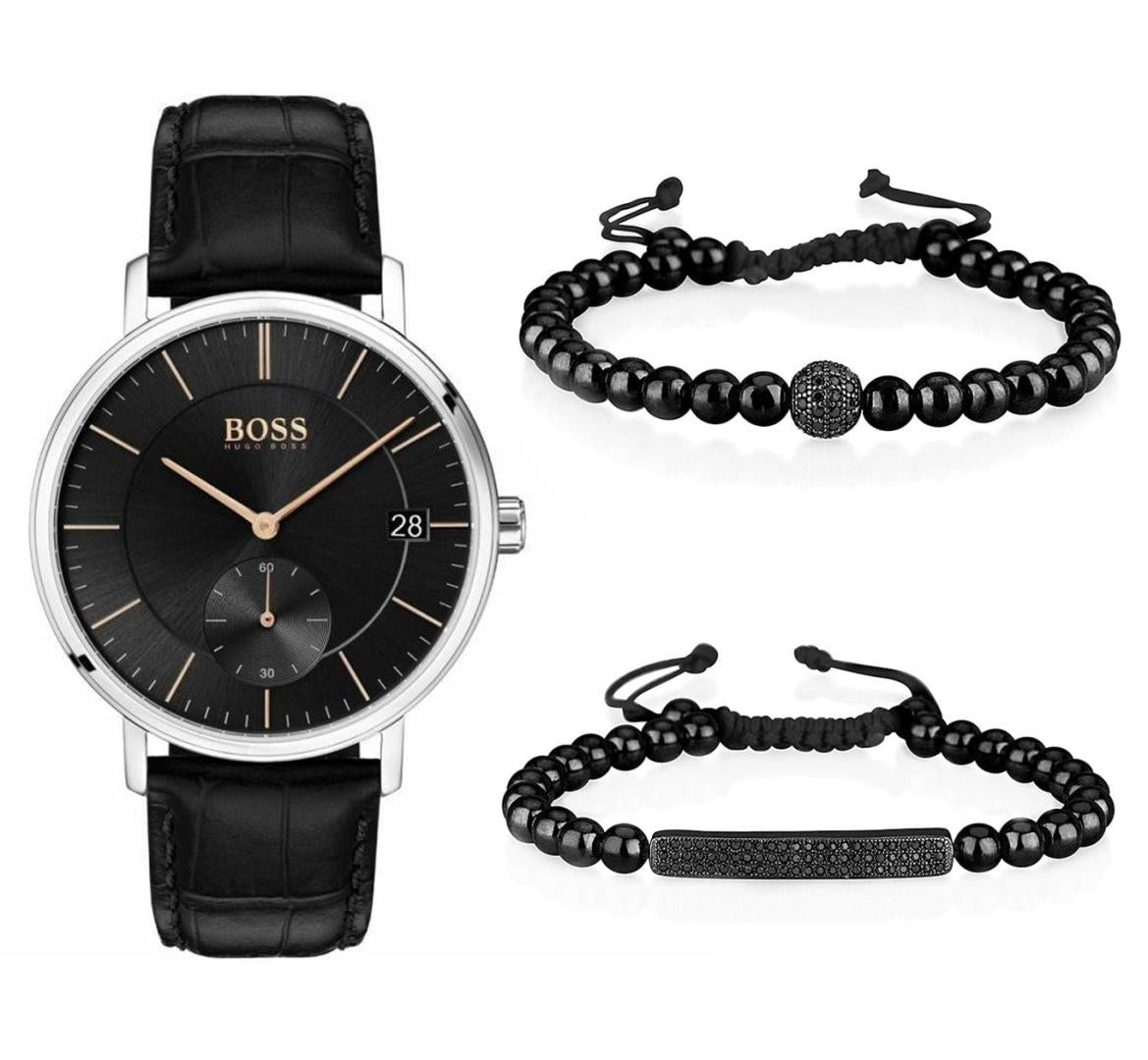 Hugo Boss Corporal Black Dial Black Leather Strap Watch for Men - 1513638