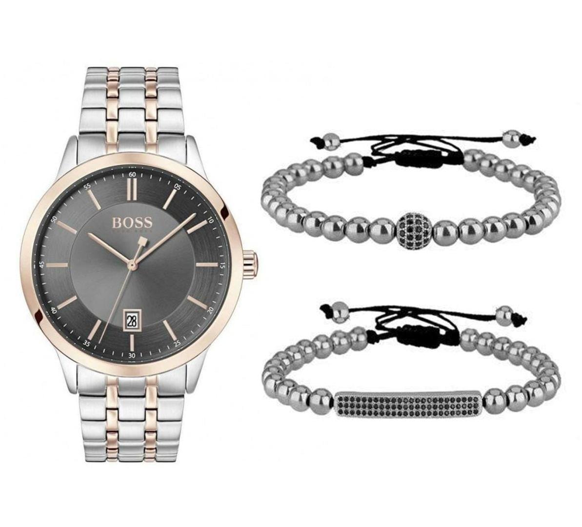 Hugo Boss Classic Grey Dial Two Tone Steel Strap Watch for Men - 1513688