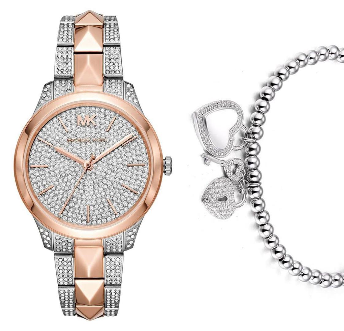 Michael Kors Runway Mercer Crystals Silver Dial Two Tone Steel Strap Watch For Women - MK6716