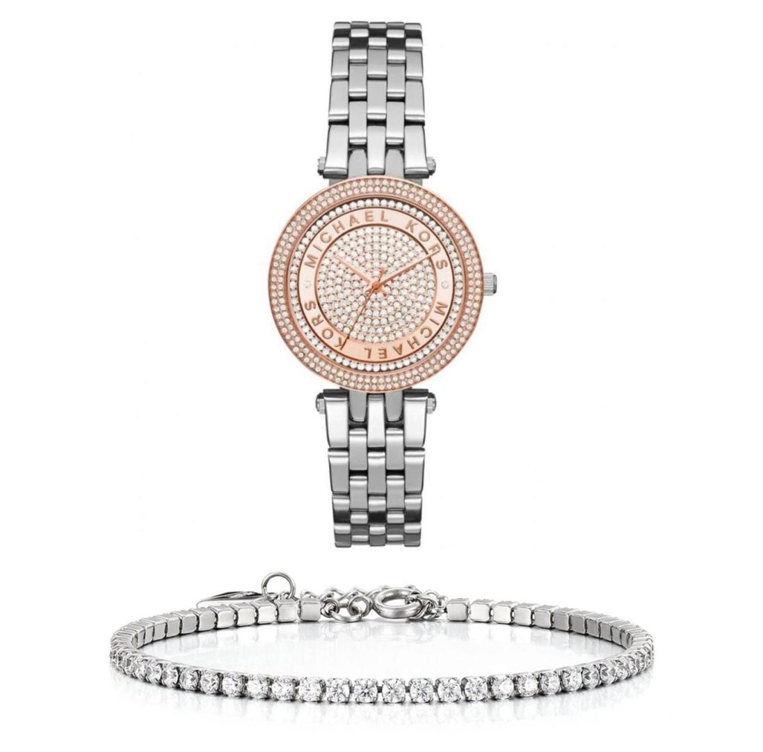Michael Kors Darci Rose Gold Dial Silver Steel Strap Watch for Women - MK3446