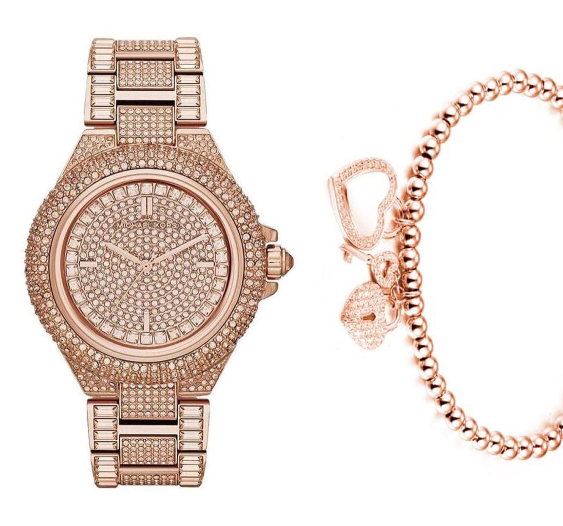 Michael Kors Camille Crystal Rose Gold Dial Rose Gold Steel Strap Watch for Women - MK5862
