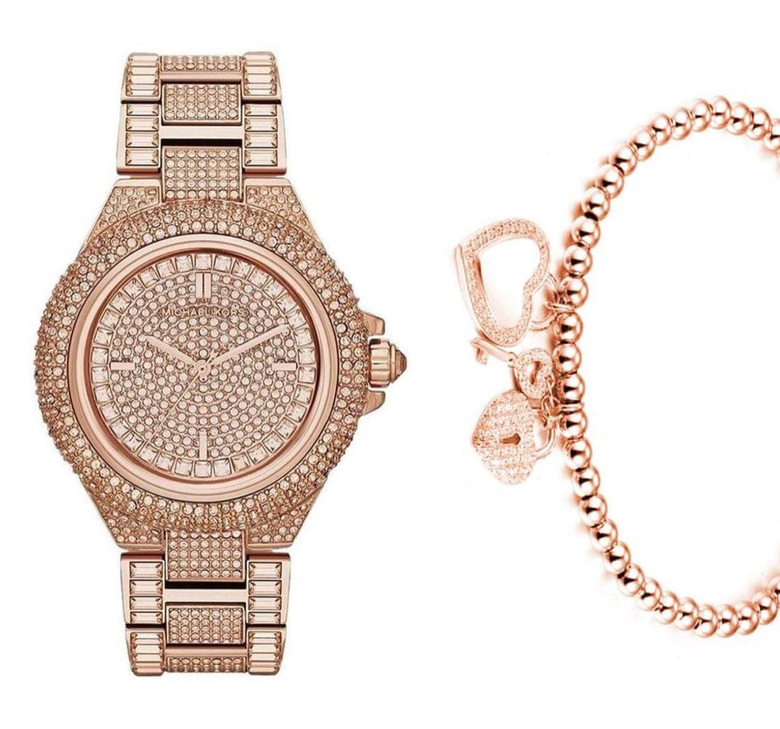 Michael Kors Camille Crystal Rose Gold Dial Rose Gold Steel Strap Watch for Women - MK5862
