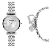 Emporio Armani Gianni T-Bar Quartz Silver Dial Silver Steel Strap Watch For Women - AR11445