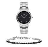 Daniel Wellington Iconic Link Black Dial Silver Steel Strap Watch For Women - DW00100208