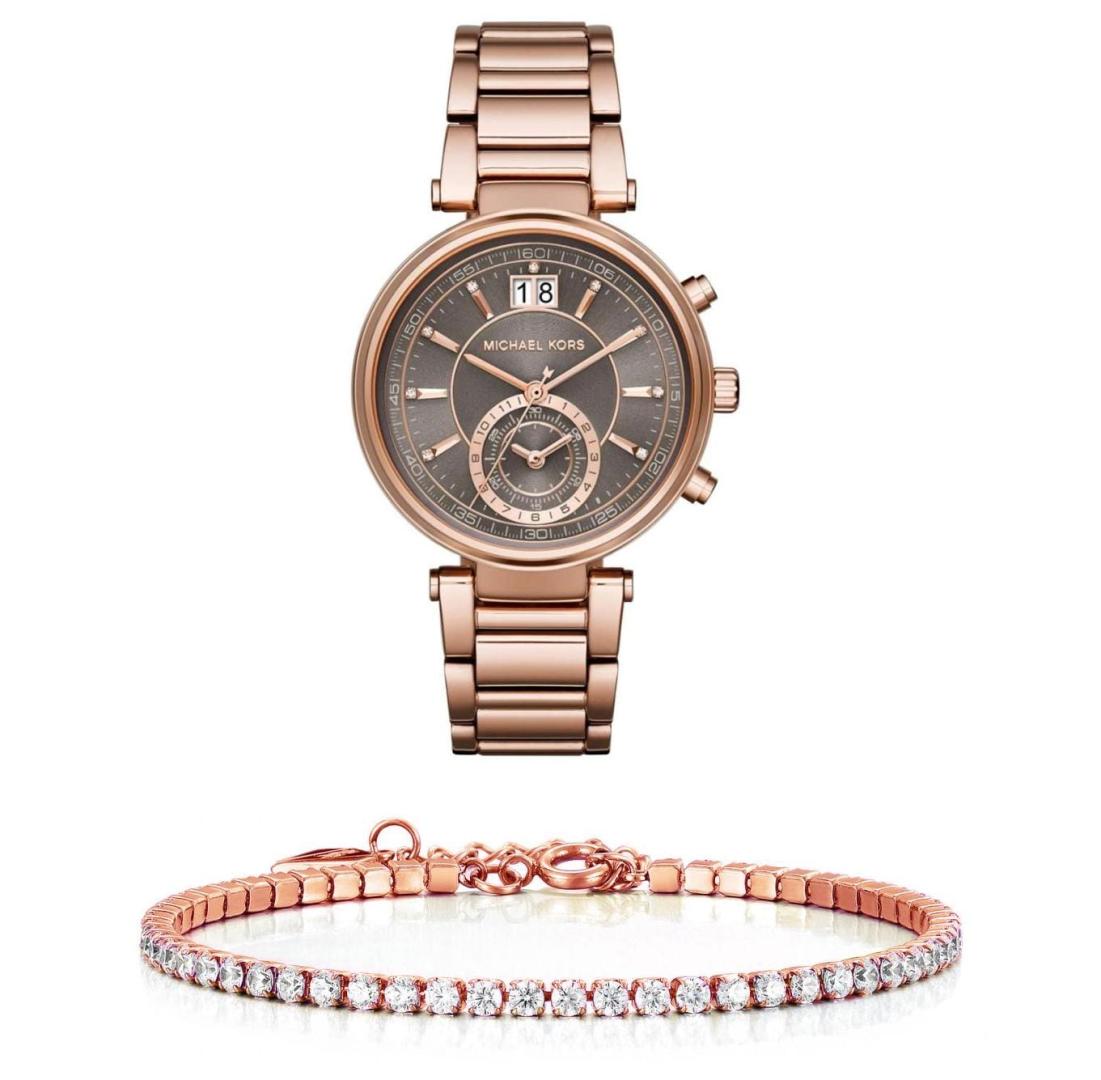 Michael Kors Sawyer Rose Gold Dial Rose Gold Steel Strap Watch for Women - MK6226