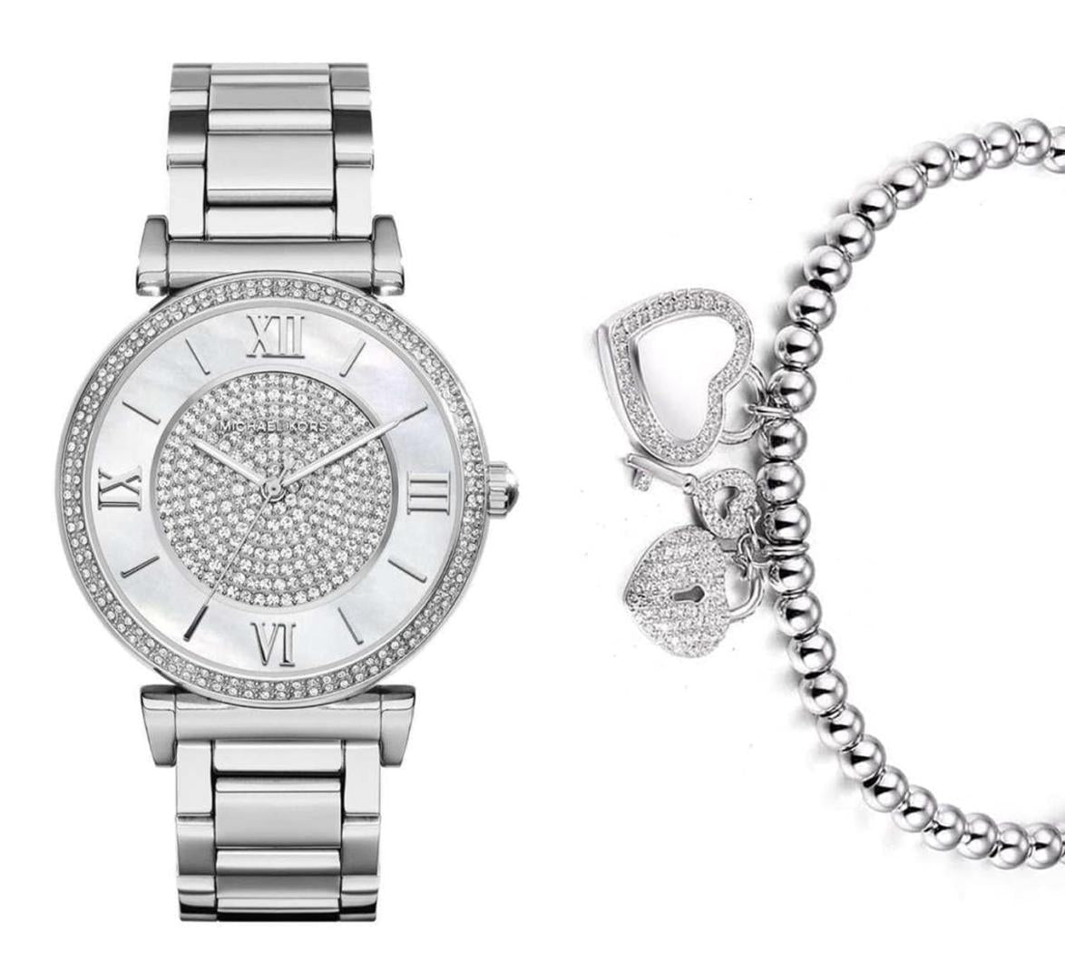 Michael Kors Catlin Silver Dial Silver Steel Strap Watch for Women - MK3355
