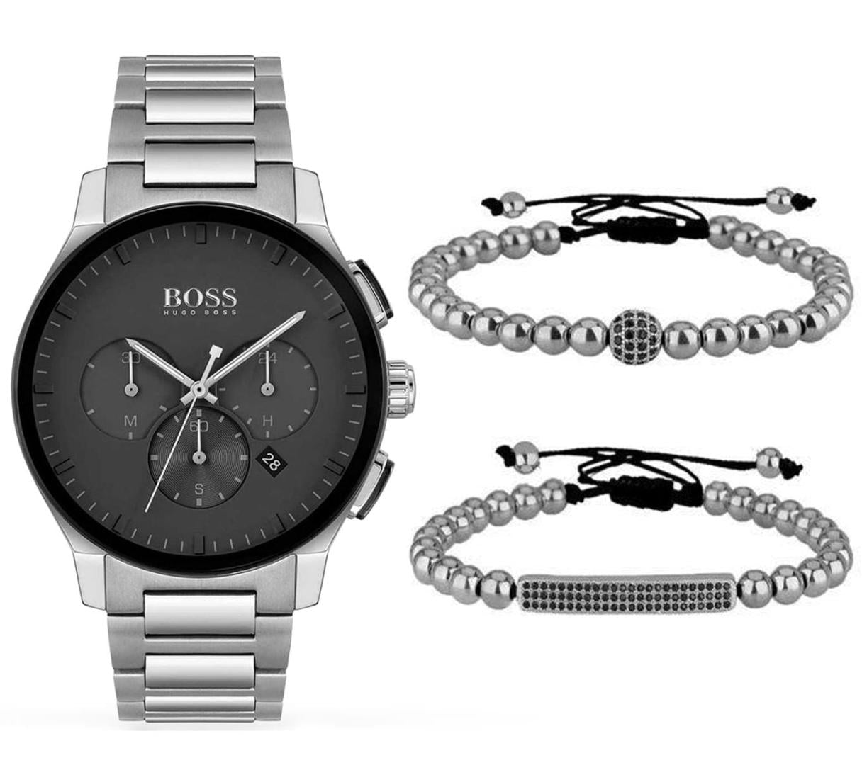 Hugo Boss Peak Black Dial Silver Steel Strap Watch for Men - 1513762
