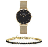 Daniel Wellington Classic Petite Black Dial Gold Mesh Bracelet Watch For Women - DW00100347