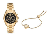 Michael Kors Bradshaw Chronograph Black Dial Gold Steel Strap Watch For Women - MK6959