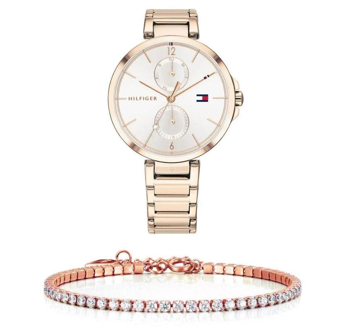 Tommy Hilfiger Angela Quartz White Dial Rose Gold Steel Strap Watch for Women - 1782124