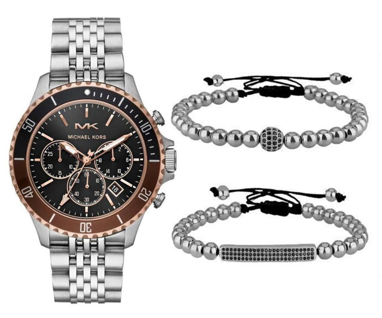 Michael Kors Bayville Chronograph Black Dial Silver Steel Strap Watch For Men - MK8725