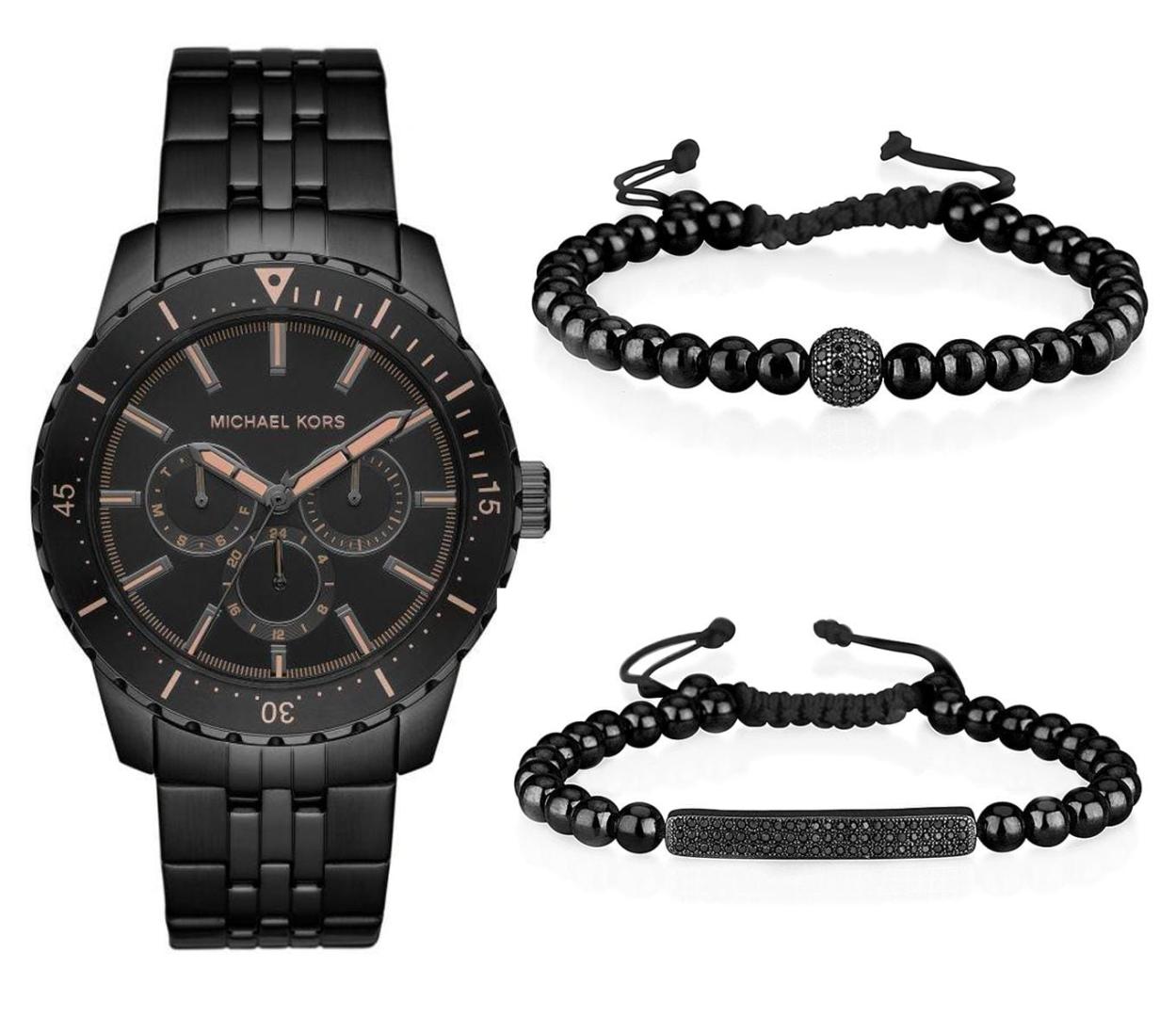 Michael Kors Cunningham Chronograph Black Dial Black Steel Strap Watch For Men - MK7157