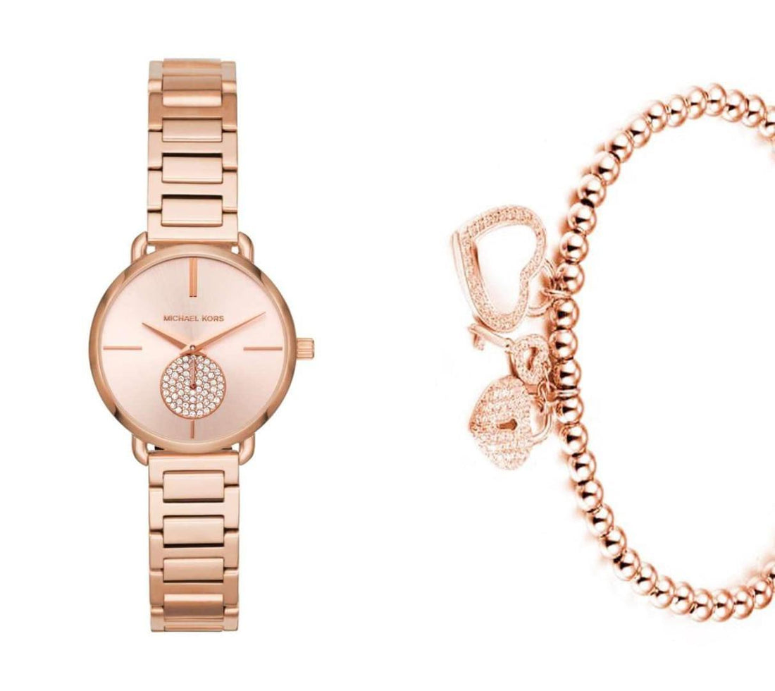 Michael Kors Portia Analog Quartz Rose Gold Dial Rose Gold Steel Strap Watch For Women - MK3839