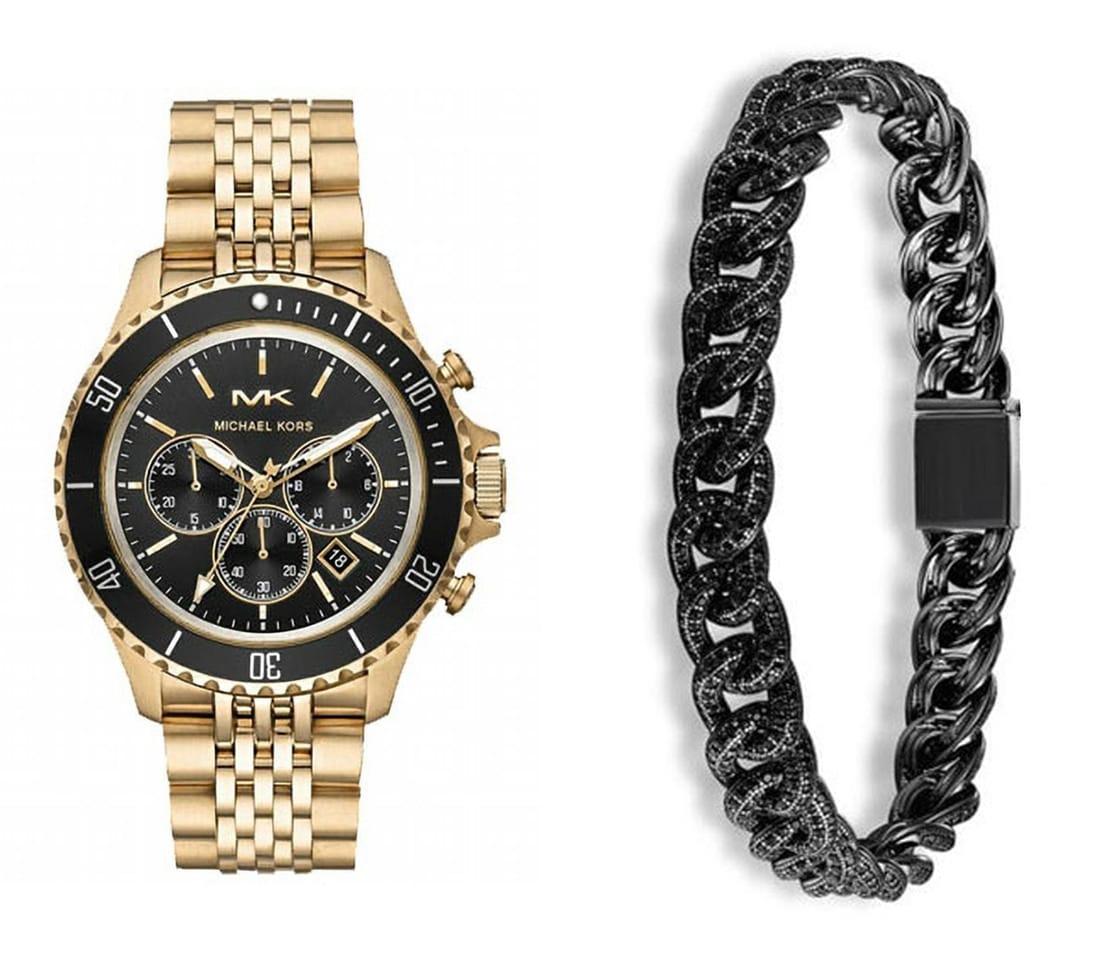 Michael Kors Bayville Chronograph Black Dial Gold Steel Strap Watch For Men - MK8726