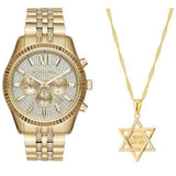 Michael Kors Lexington Chronograph Gold Dial Gold Steel Strap Watch For Men - MK8579