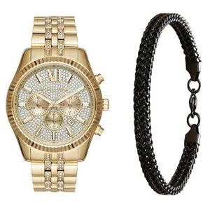 Michael Kors Lexington Chronograph Gold Dial Gold Steel Strap Watch For Men - MK8579
