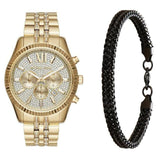 Michael Kors Lexington Chronograph Gold Dial Gold Steel Strap Watch For Men - MK8579