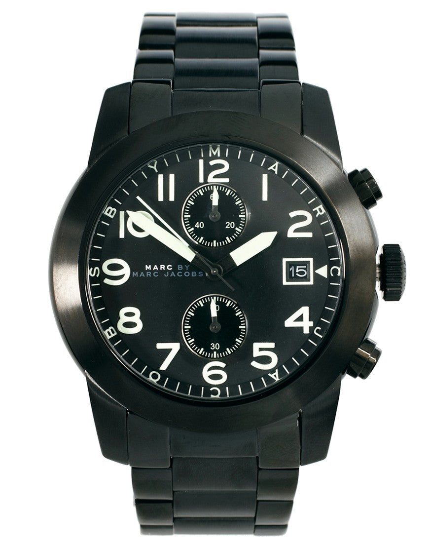 Marc Jacobs Larry Chronograph Black Dial Black Steel Strap Watch for Men - MBM5052