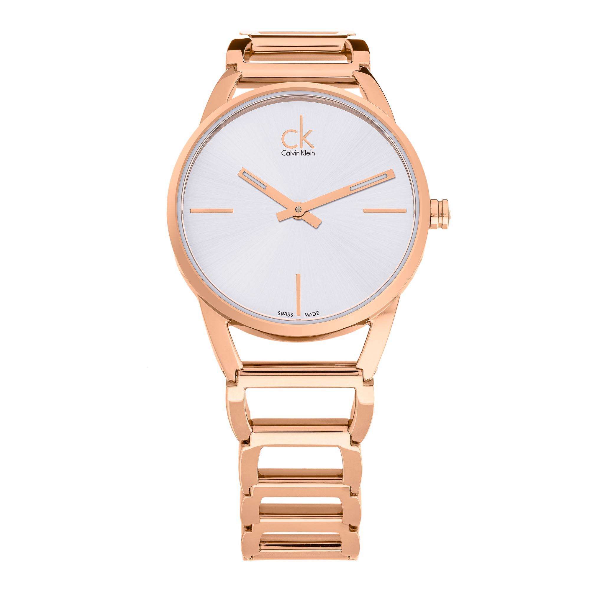 Calvin Klein Stately White Dial Rose Gold Steel Strap Watch for Women - K3G23626