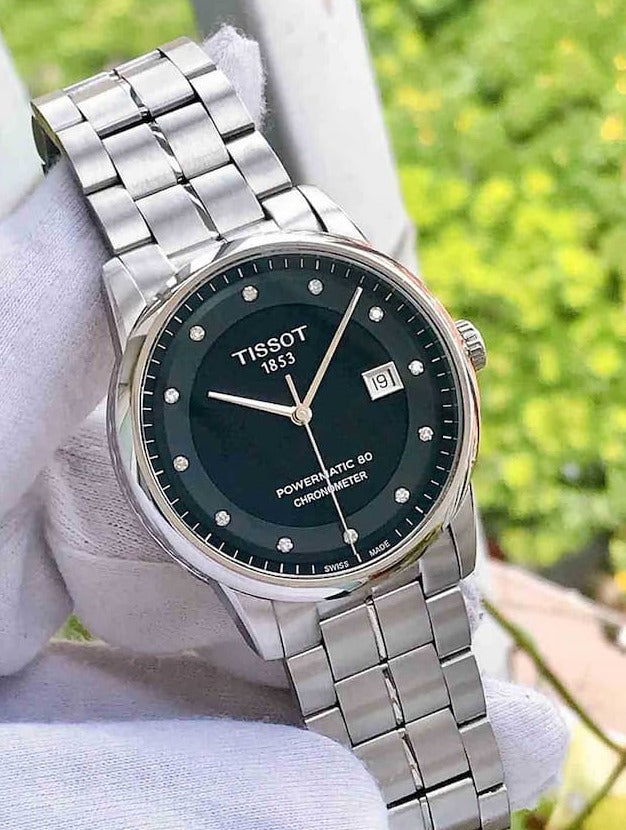 Tissot T Classic Luxury Powermatic 80 Black Dial Silver Steel Strap Watch For Men - T086.408.11.056.00