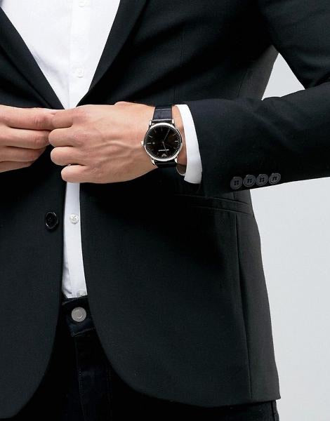 Emporio Armani Luigi Quartz Black Dial Black Leather Strap Watch For Men - AR2500