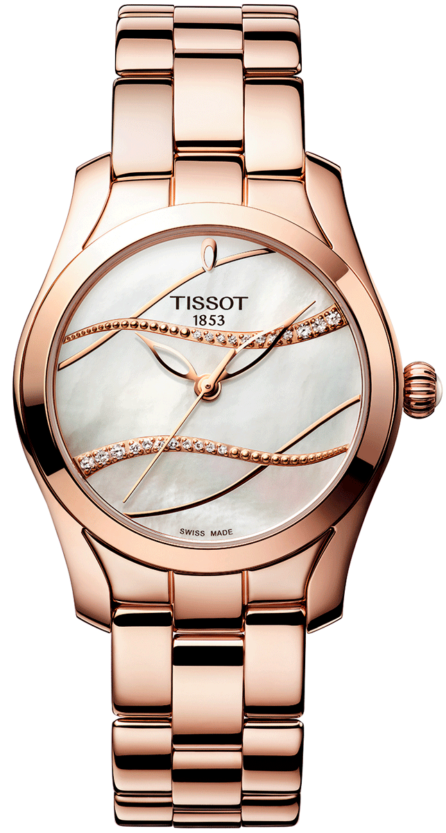 Tissot T Wave T Lady Mother of Pearl Dial Rose Gold Steel Strap Watch For Women - T112.210.33.111.00