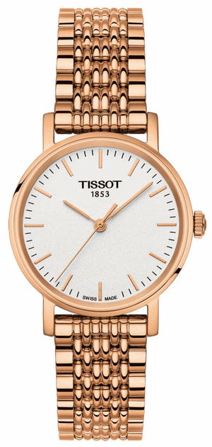 Tissot T Classic Everytime Small White Dial Rose Gold Mesh Bracelet Watch For Women - T109.210.33.031.00