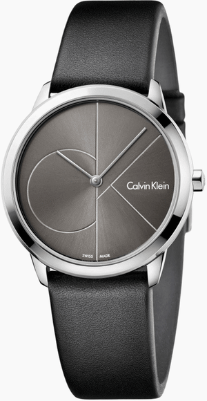 Calvin Klein Minimal Grey Dial Black Leather Strap Watch for Men - K3M221C3