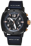Fossil Modern Machine Chronograph Black Dial Blue Leather Strap Watch for Men - FS5066