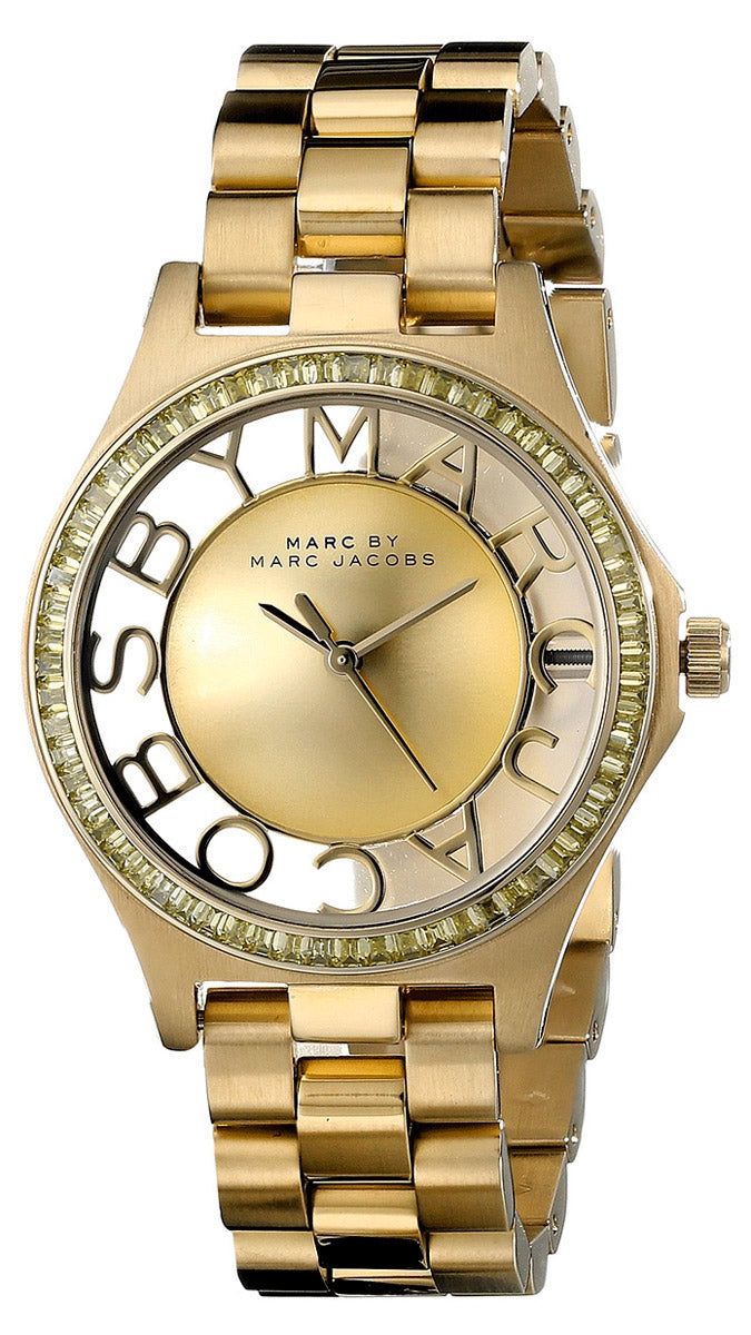 Marc Jacobs Henry Transparent Gold Dial Gold Steel Strap Watch for Women - MBM3338