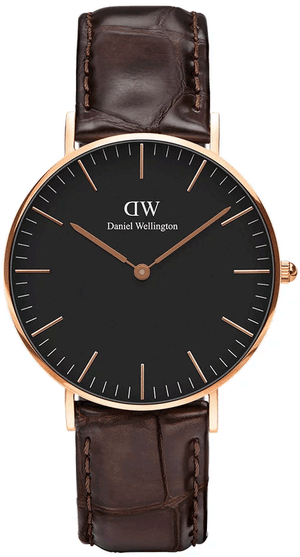 Daniel Wellington Classic York Black Dial Brown Leather Strap Watch For Women - DW00100140