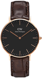 Daniel Wellington Classic York Black Dial Brown Leather Strap Watch For Women - DW00100140