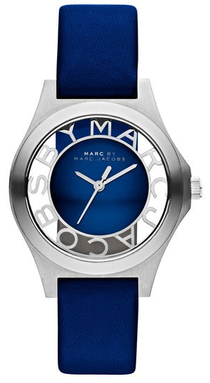 Marc Jacobs Henry Skeleton Blue Dial Blue Leather Strap Watch for Women - MBM1337
