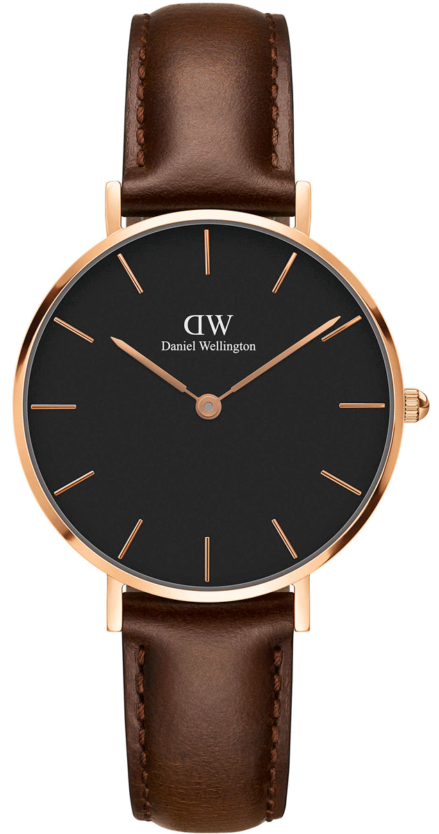 Daniel Wellington Classic Petite Bristol Black Dial Brown Leather Strap Watch For Women - DW00100165