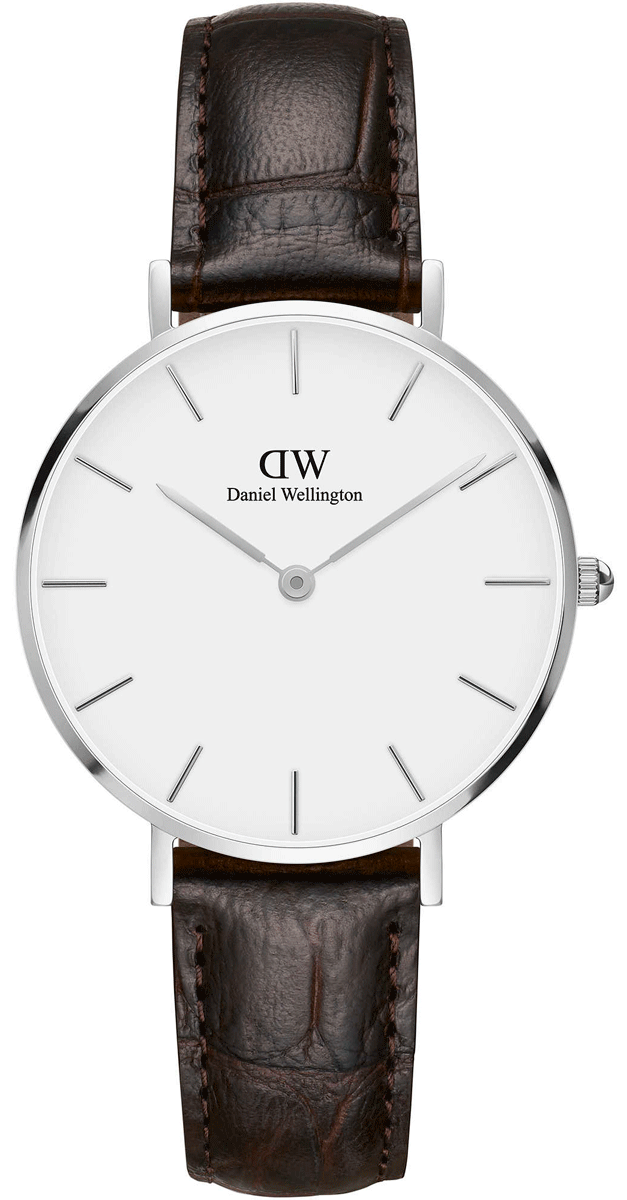 Daniel Wellington Classic Petite York White Dial Black Leather Strap Watch For Women - DW00100188