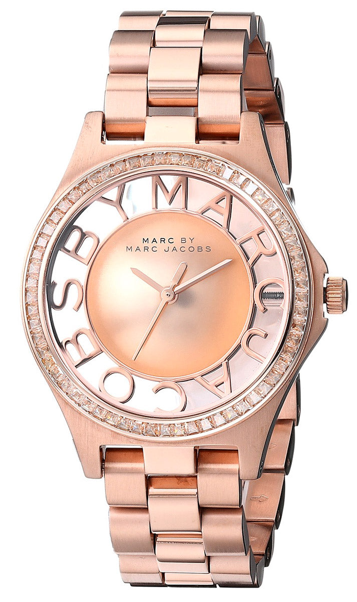 Marc Jacobs Henry Transparent Rose Gold Dial Rose Gold Steel Strap Watch for Women - MBM3339