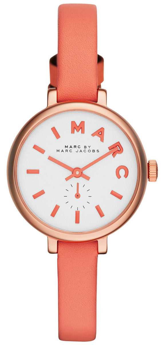 Marc Jacobs Sally White Dial Orange Leather Strap Watch for Women - MBM1355