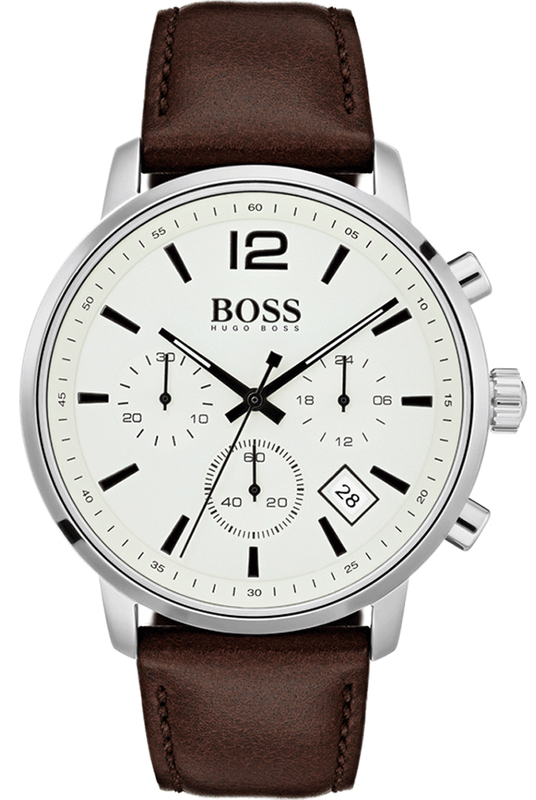 Hugo Boss Attitude White Dial Brown Leather Strap Watch for Men - 1513609
