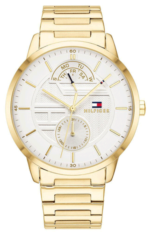 Tommy Hilfiger Hunter White Dial Gold Steel Strap Watch for Men - 1791609