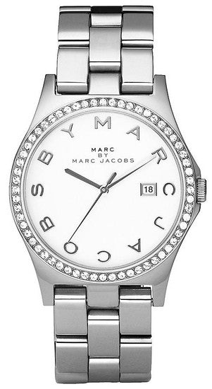Marc Jacobs Henry Diamonds White Dial Silver Steel Strap Watch for Women - MBM3044