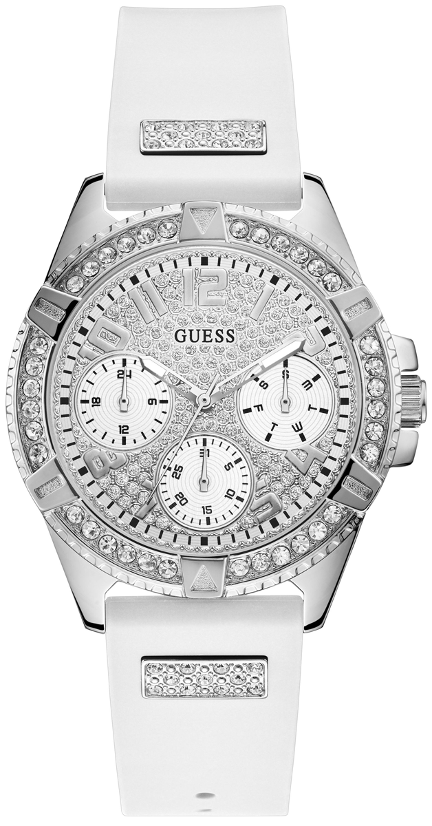 Guess Frontier Diamonds Silver Dial White Rubber Strap Watch For Women - W1160L4