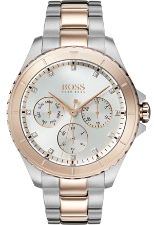 Hugo Boss Hera Chronograph Silver Dial Two Tone Steel Strap Watch for Women - 1502446