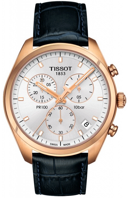 Tissot T Classic PR 100 Chronograph Silver Dial Black Leather Strap Watch for Men - T101.417.36.031.00