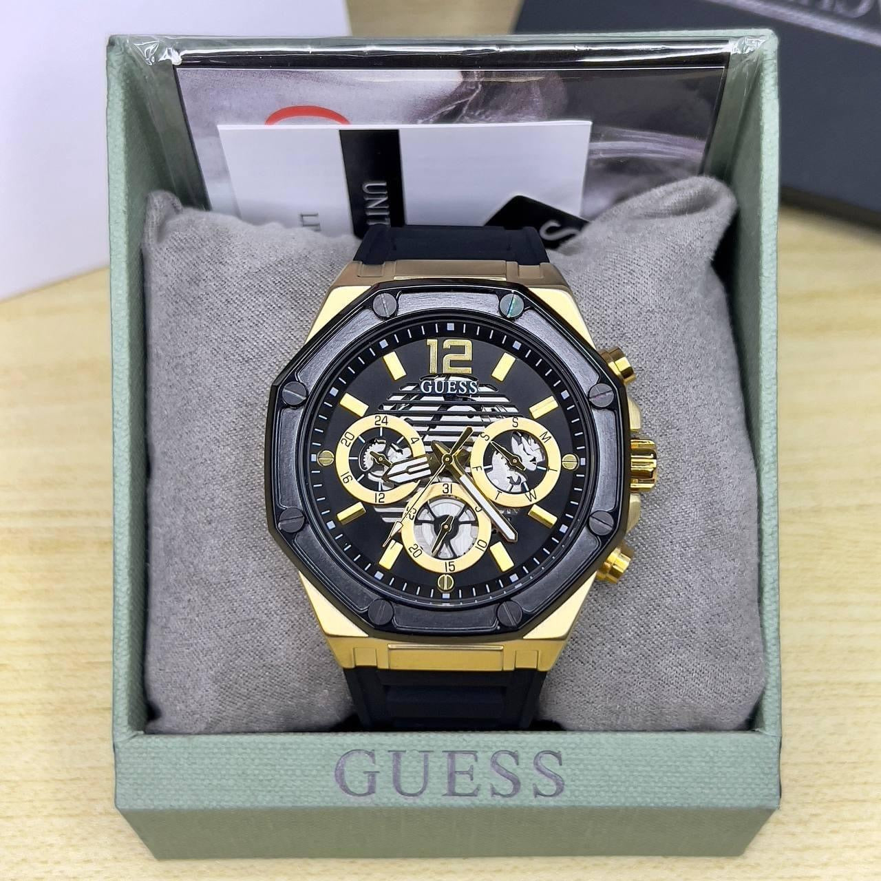 Guess Momentum Black Dial Black Rubber Strap Watch for Men - GW0263G1