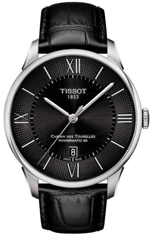 Tissot Chemin Des Tourelles Powermatic 80 Black Dial Black Leather Strap Watch For Men - T099.407.16.058.00