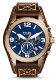 Fossil Nate Chronograph Blue Dial Brown Leather Strap Watch for Men - JR1505